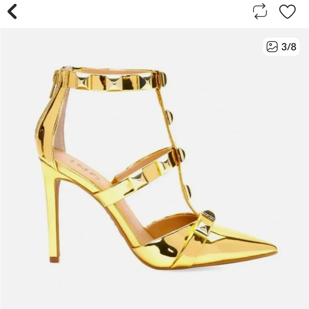 INC International Concepts Metallic Gold Studded Heels - Picture 3 of 5